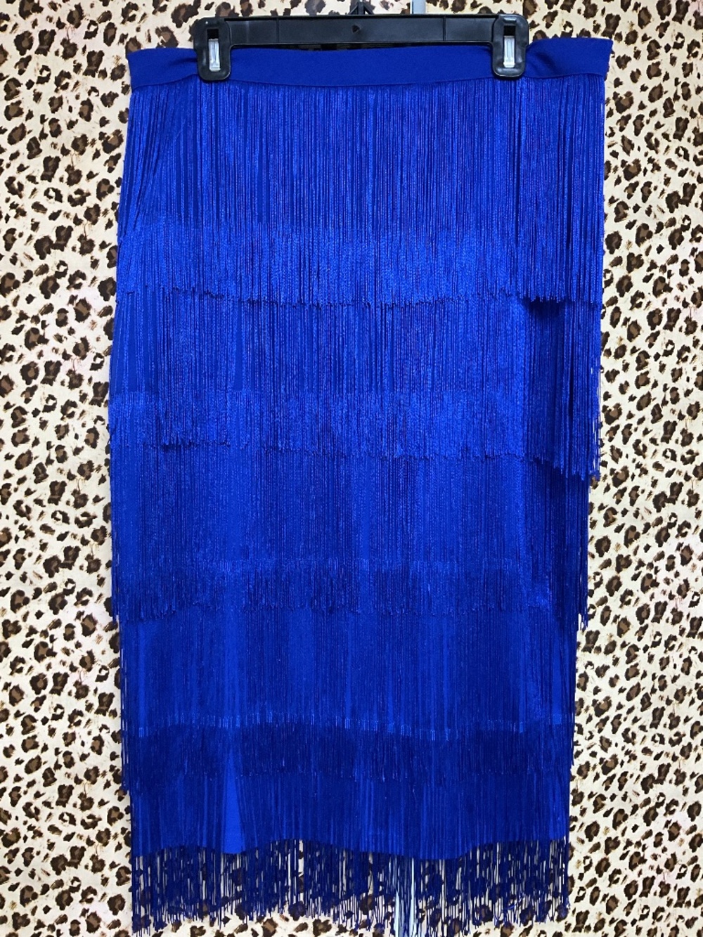 Fringe Royal blue knee length skirt size XL- Zipper back
